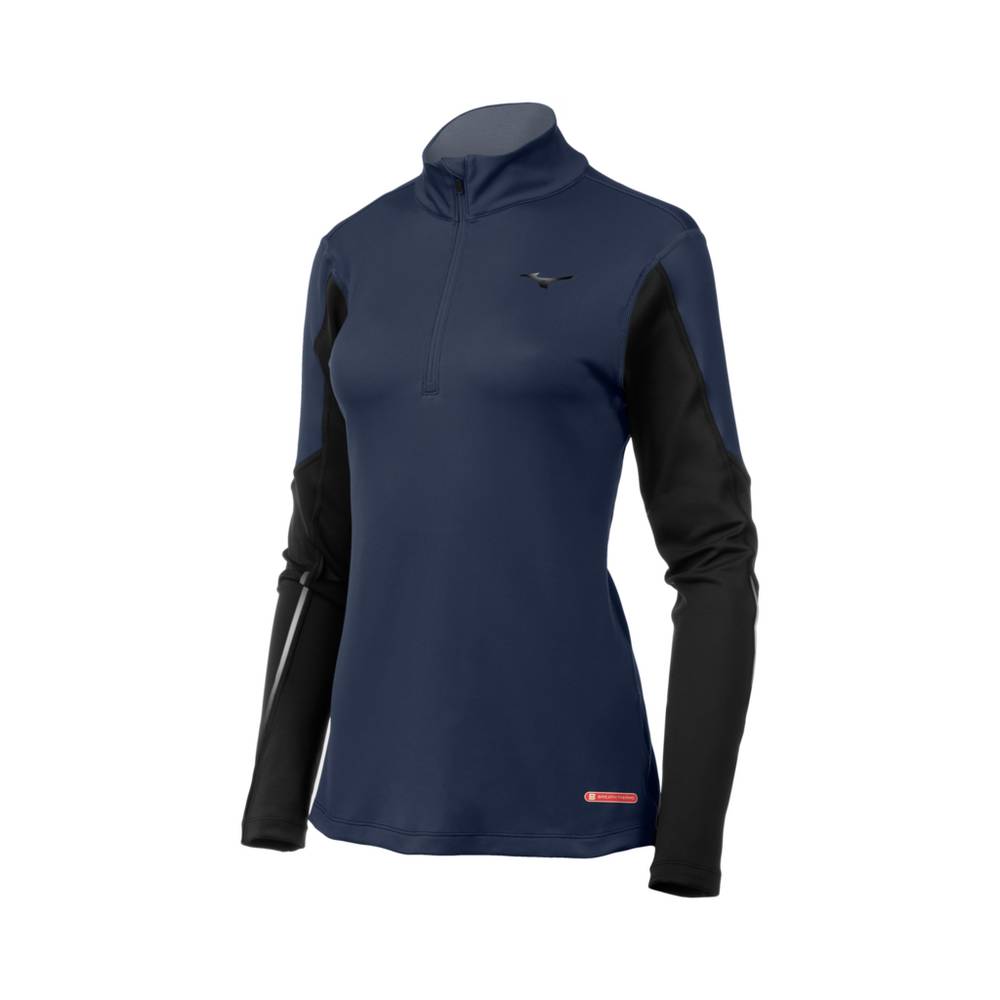 Womens Mizuno Breath Thermo® Half Zip Base Layer Indigo/Black Philippines (BKSLGY087)